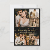 Black Gold Love and Thanks Photo Collage Wedding サンキューカード (正面)