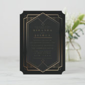 Black Gold Luxury Elegant Art Deco Wedding 招待状 (スタンド正面)