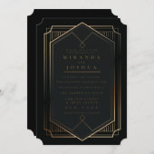 Black Gold Luxury Elegant Art Deco Wedding 招待状 (正面/裏面)