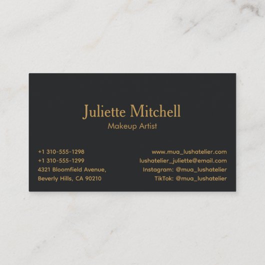 Black & Gold Luxury Feather Makeup Artist 名刺 (裏面)