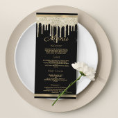 Black gold luxury glitter drips Wedding Menu プログラム