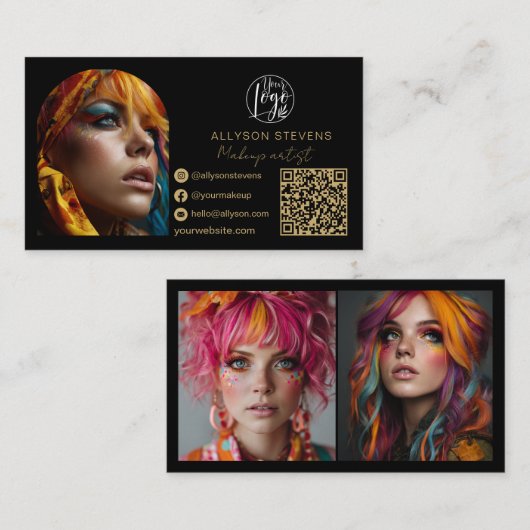black gold makeup 3 photo Social Media Logo qr 名刺 (正面/裏面)