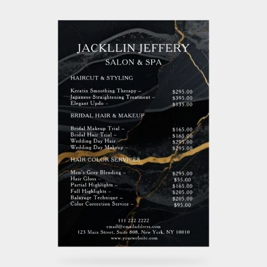 Black Gold Marble Acrylic Salon Sign アクリルサイン (正面)
