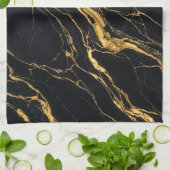 Black Gold Marble Elegant Modern Aesthetic キッチンタオル (折り畳み)