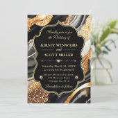 Black Gold Marble Glitter Elegant Wedding 招待状 (スタンド正面)