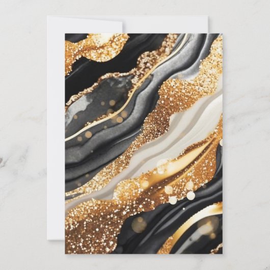 Black Gold Marble Glitter Elegant Wedding 招待状 (裏面)