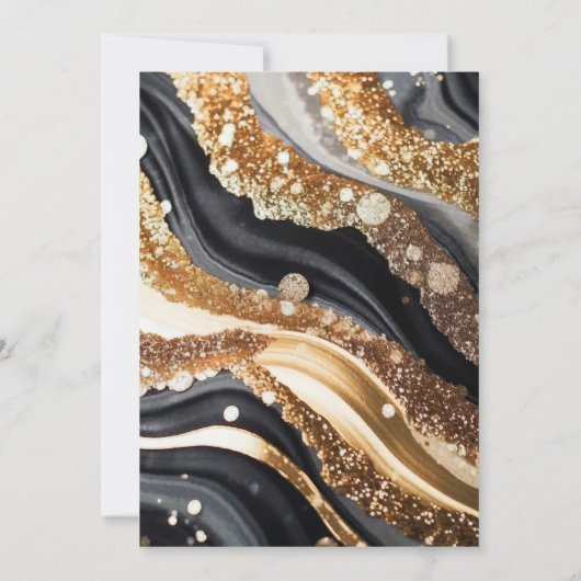 Black Gold Marble Glitter Elegant Wedding 招待状 (裏面)