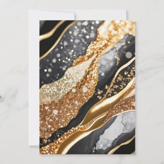 Black Gold Marble Glitter Elegant Wedding 招待状 (裏面)