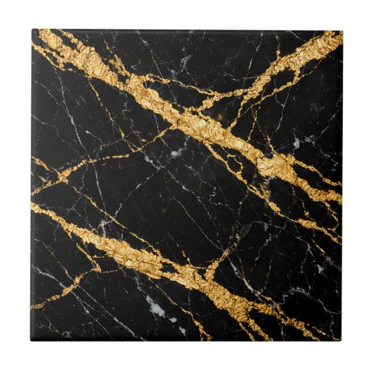 Black Gold Marble Luxe Pattern タイル (正面)