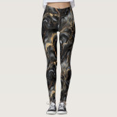 Black Gold Marble Luxury Abstract Pattern レギンス (正面)