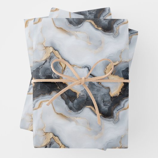 Black Gold Marble Wrapping Paper Sheet Set of 3 ラッピングペーパーシート (インサイチュ)