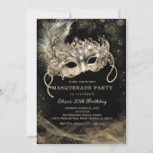 Black Gold Masquerade Birthday Party 招待状 (正面)