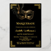 Black gold Masquerade luxury birthday party 箔招待状 (正面)