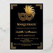 Black gold Masquerade luxury birthday party 箔招待状 (正面)