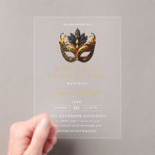 Black Gold Masquerade Sweet 16 Birthday Party アクリル招待状 (インサイチュ (ポータブル))