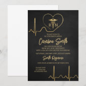 Black Gold  Medical RN Nurse Graduation 招待状 (正面/裏面)