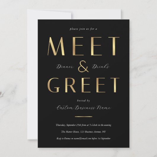 Black & Gold Meet and Greet Networking Business 招待状 (正面)