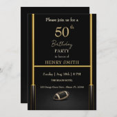 Black & Gold Men's Birthday Invitation 招待状 (正面/裏面)