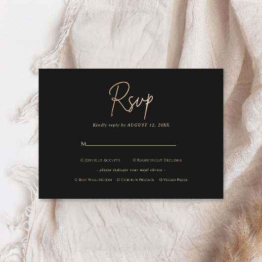 Black Gold Men's Birthday RSVP Card, Meal Choice