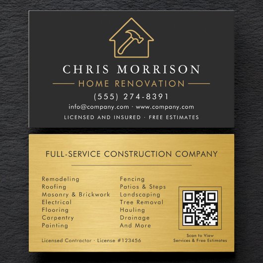 Black Gold Metal Home Renovation QR Code 名刺