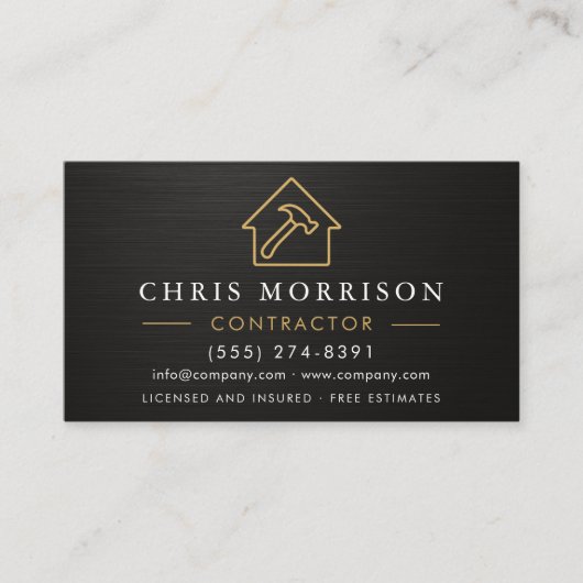 Black Gold Metallic Building Construction QR Code 名刺 (正面)