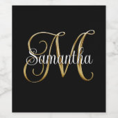Black Gold Metallic Curly Signature M Monogram ワインラベル (シングルラベル)