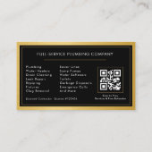 Black Gold Metallic Plumber Contractor QR Code  名刺 (裏面)