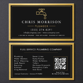 Black Gold Metallic Plumber Contractor QR Code 名刺