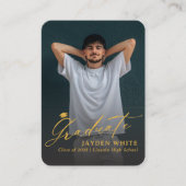 Black Gold Mini Modern Script Photo Graduation エンクロージャーカード (正面)