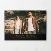 Black Gold Minimal Arch Photo QR code Wedding 三つ折り招待状 (カバー)