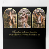Black Gold Minimal Arch Photo QR code Wedding 三つ折り招待状 (内部最初)