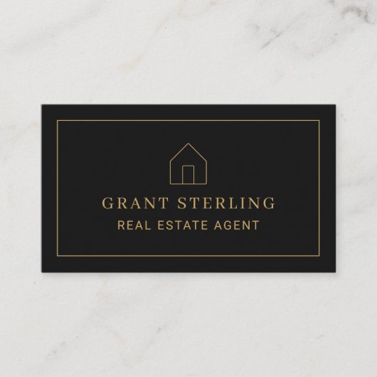 Black Gold Minimal Real Estate Agent House Photo 名刺 (正面)