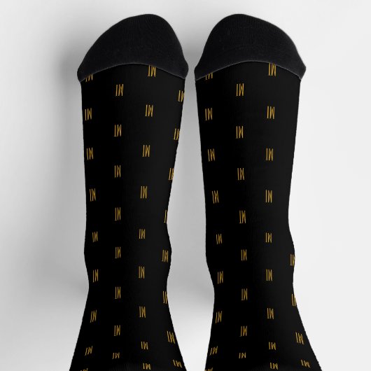 Black & Gold Minimalist Modern Initials Monogram ソックス (上部)