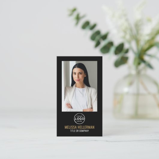 Black Gold Minimalist Photo QR Code Logo 名刺 (スタンド正面)