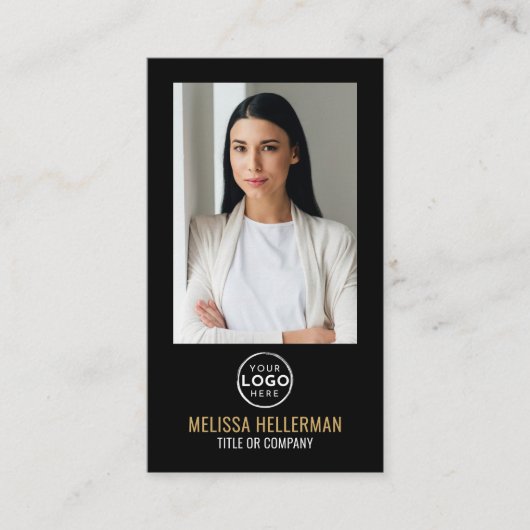 Black Gold Minimalist Photo QR Code Logo 名刺 (正面)