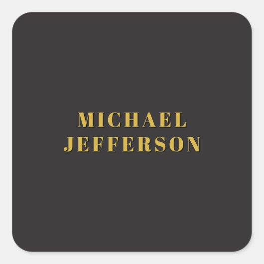 Black & Gold Minimalist Plain Modern Own Name スクエアシール (正面)