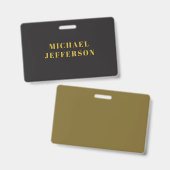 Black & Gold Minimalist Plain Modern Own Name バッジ (正面＆裏面)