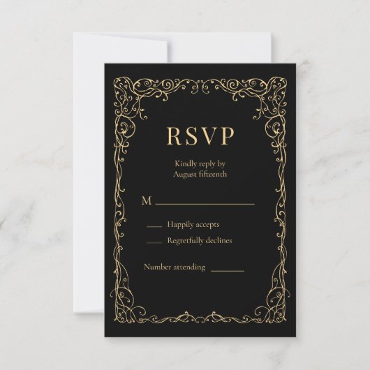 Black Gold Minimalist Wedding RSVP  (正面)