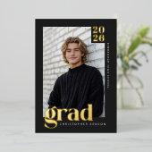 Black Gold Modern 4 Photo Graduation Foil 箔招待状 (立ち正面)