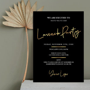 Black & Gold Modern Business Opening Launch Party 招待状