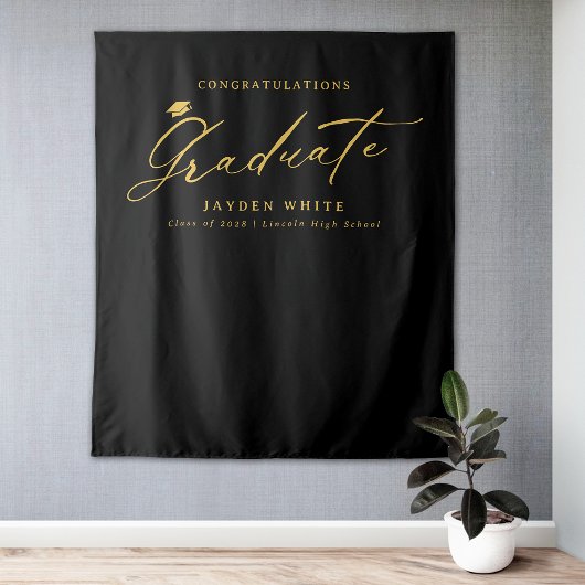 Black Gold Modern Calligraphy Graduation Party タペストリー