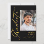 Black Gold Modern Calligraphy Photo Graduation 招待状 (正面)