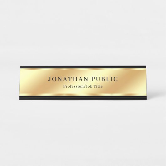 Black & Gold Modern Elegant Template Luxurious デスクネームプレート (正面)