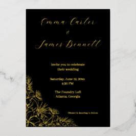 Black & Gold Modern Floral Wedding Foil Invitation 箔招待状