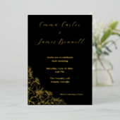 Black & Gold Modern Floral Wedding Foil Invitation 箔招待状 (立ち正面)