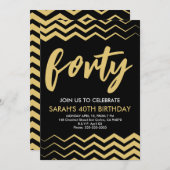 Black Gold Modern Minimalist 40th Birthday Party 招待状 (正面/裏面)