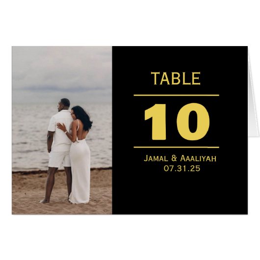 Black & Gold Modern Wedding Table Number Card (正面横)