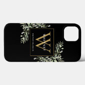 Black Gold Monogram Elegant Modern Greenery Case-Mate iPhoneケース (裏面 (横))