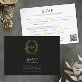 Black gold monogram meal option wedding QR code 出欠カード