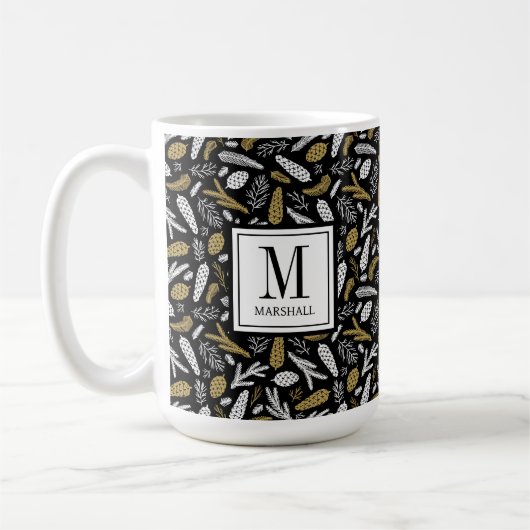 Black Gold Monogram Name Christmas Holiday コーヒーマグカップ (左)